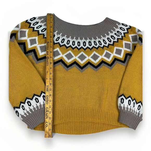 Express Fair Isle Sweater Women’s Size M With plush Linf Sleeves Yellow Gray - Picture 2 of 9